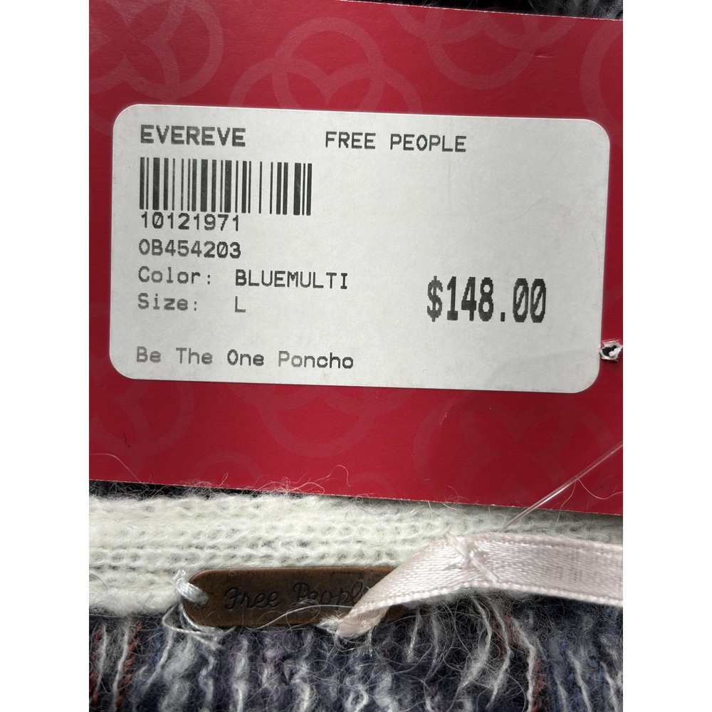 Free People Be The One Poncho Sweater Womens L Blue Cowl Neck Fringe OB454203 - Picture 10 of 16